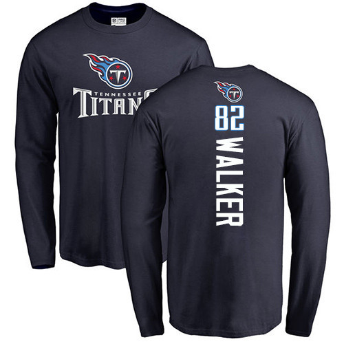 Tennessee Titans Men Navy Blue Delanie Walker Backer NFL Football #82 Long Sleeve T Shirt->nfl t-shirts->Sports Accessory